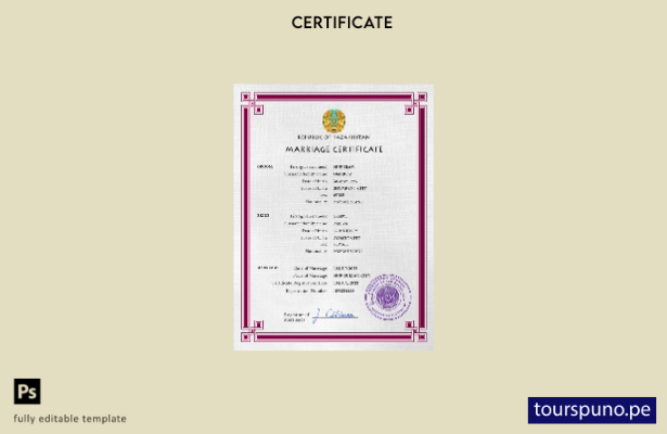 listo para imprimir plantilla PSD de certificado de matrimonio de Kazajstán